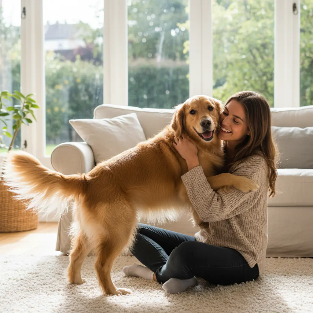 Happy pet getting cuddles