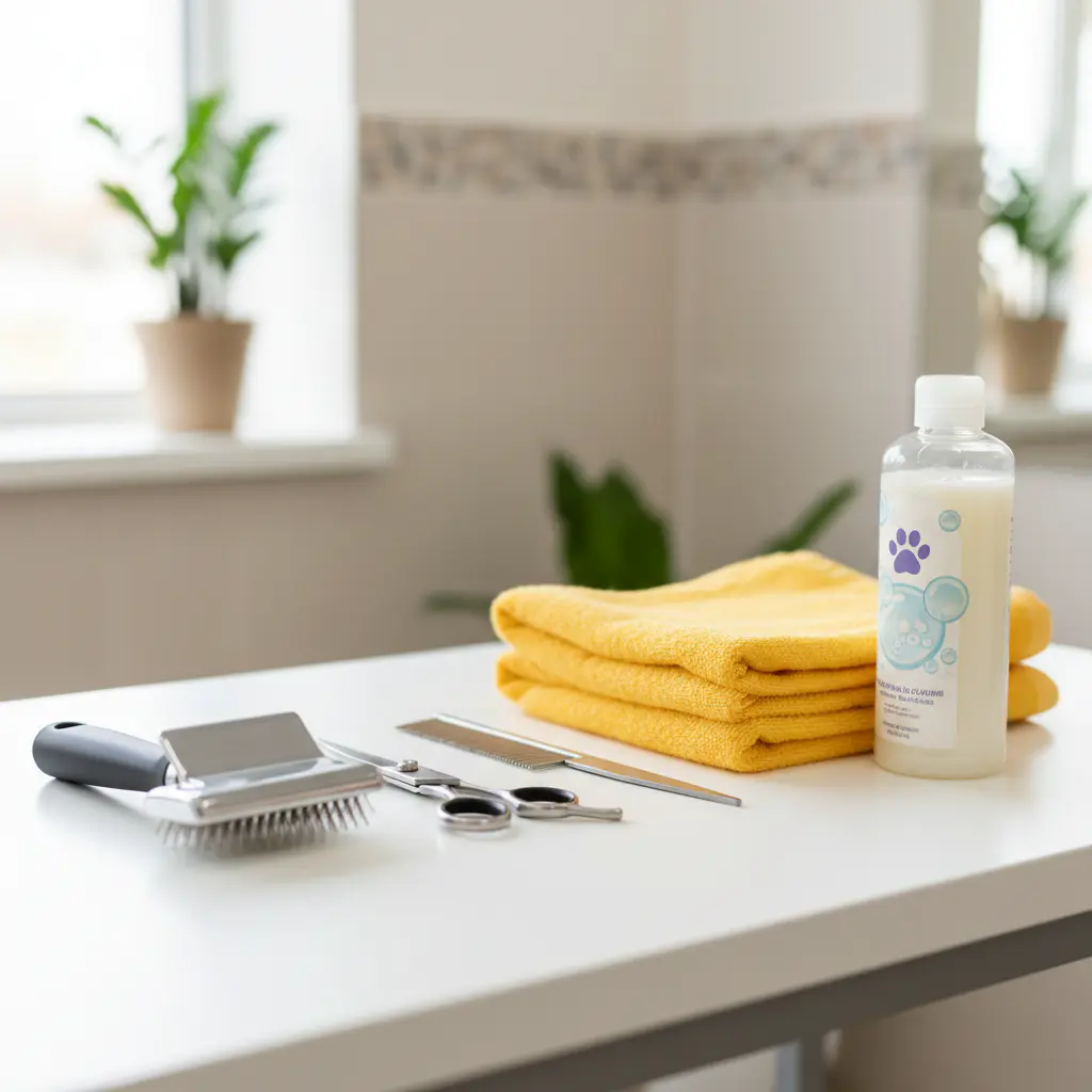 Grooming tools on a clean table